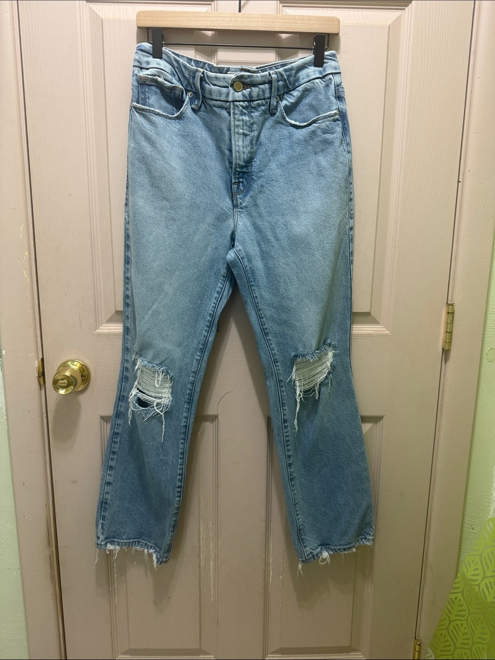 Good American -Good Legs Straight -Indigo Blue Distressed Jeans -Size 10/30